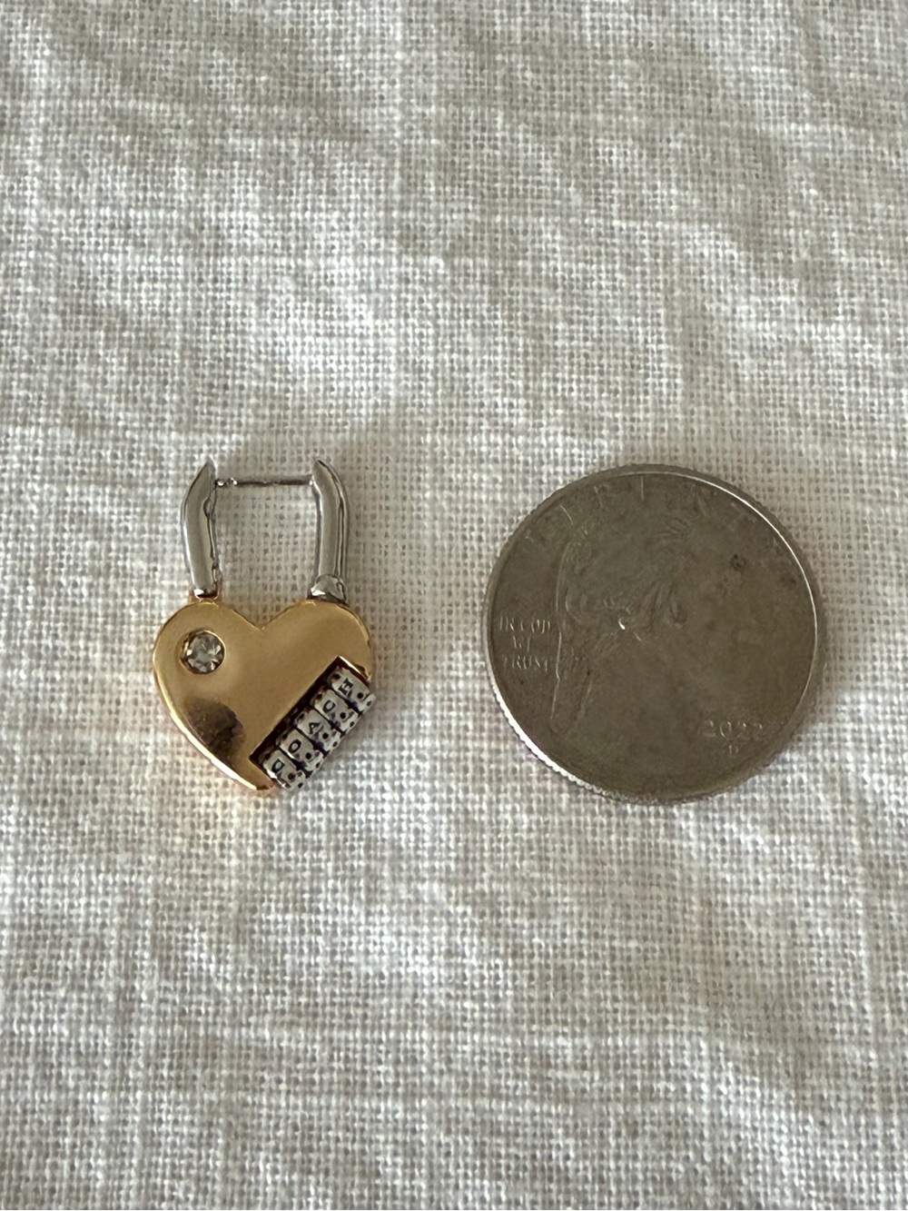 Authentic Coach Two-Tone Faux Stone Signature Heart Padlock Drop Earrings - Picture 3 of 8